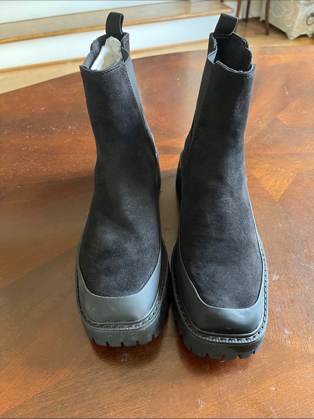 Nordstrom Black Suede Chelsea Lug-Sole Booties
